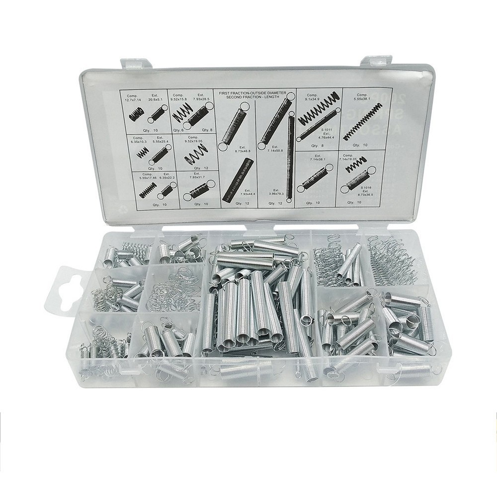 Metal Spring Set 200 PCS Compression Tension Stretch Hooks with Organizer
