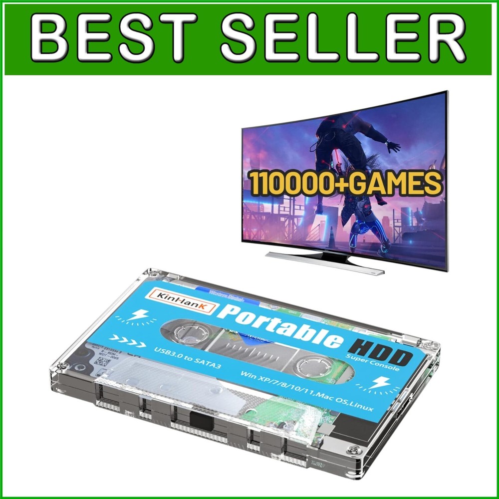 Compact 500GB External Hard Drive with 110,000+ Pre-Installed Games & Emulators=