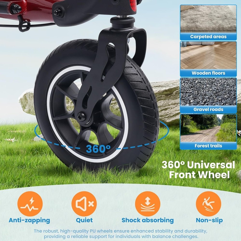 Ergonomic Rollator Walker for Seniors - Foldable | 330lbs Capacity | Red