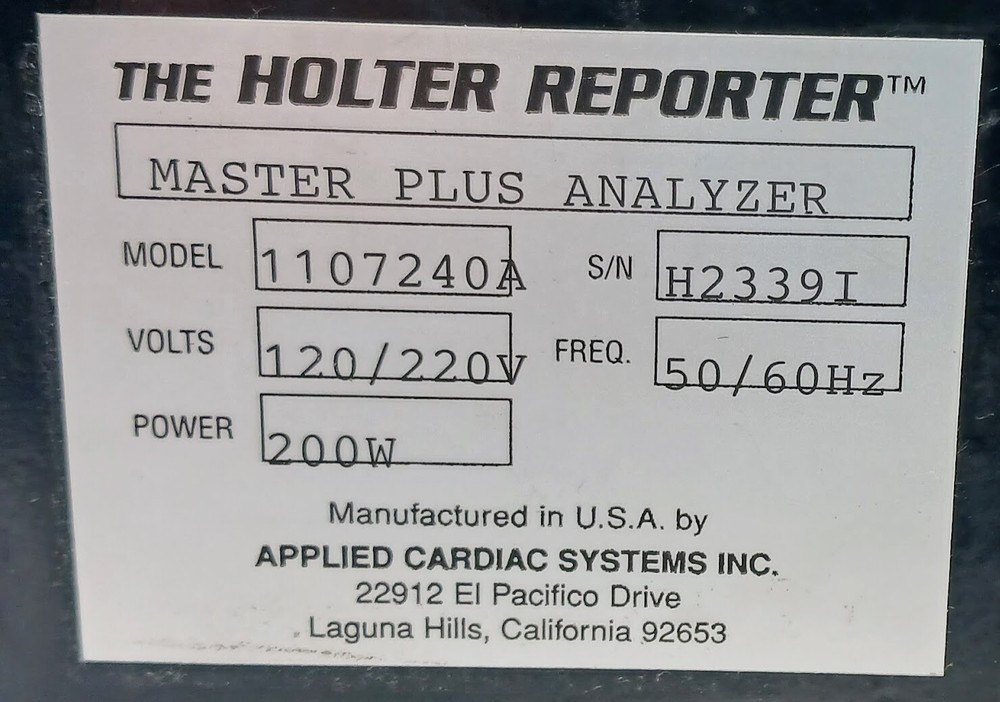 THE HOLTER REPORTER 1107240A Master Plus Analyzer