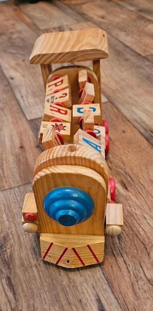 Vintage Wooden Train Engine Alphabet Push/Pull Toy