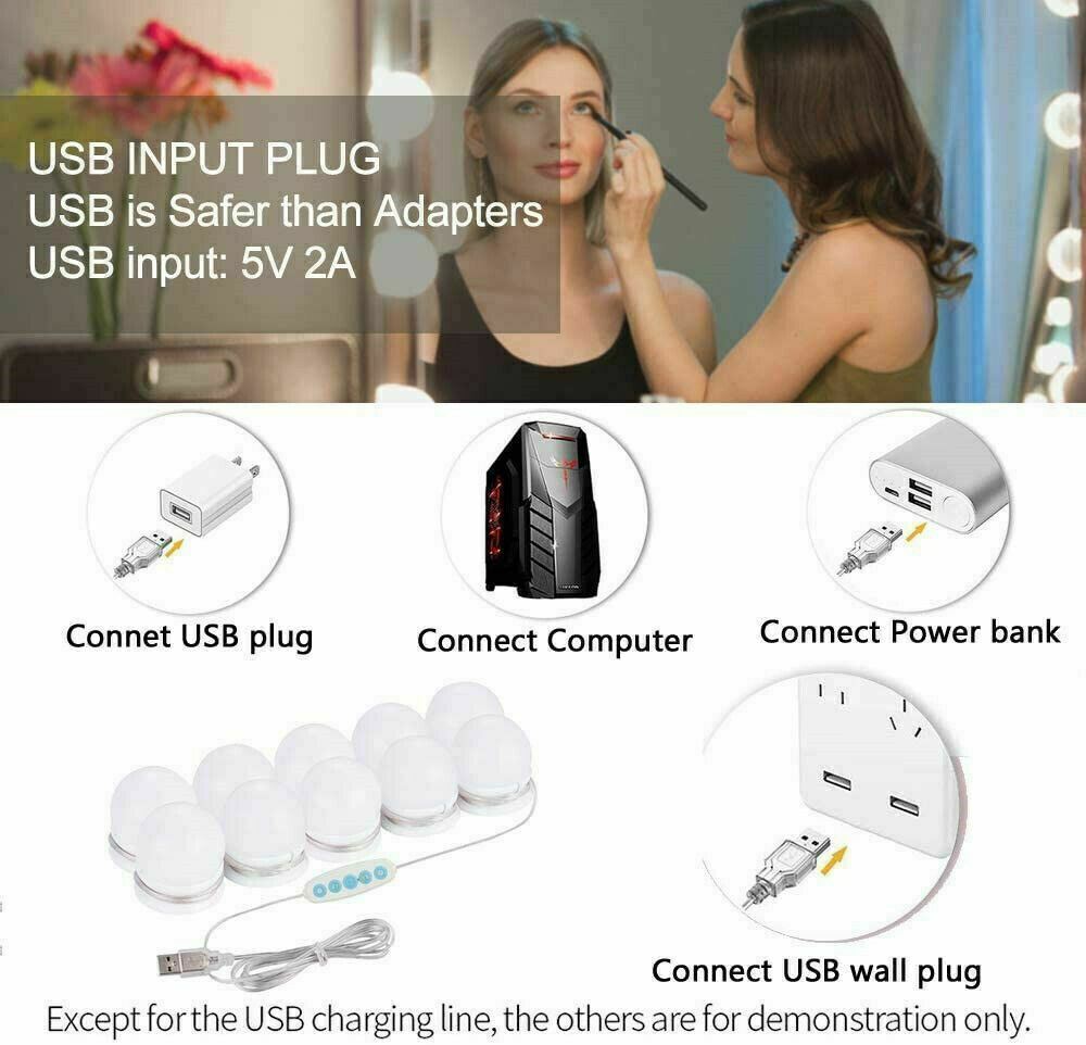 Make Up Mirror Lights 10 LED Kit Bulbs Vanity Light Dimmable Lamp Hollywood