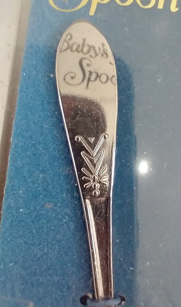 Baby's First Spoon Collector Vintage Box Silver Plate Embossed Handle