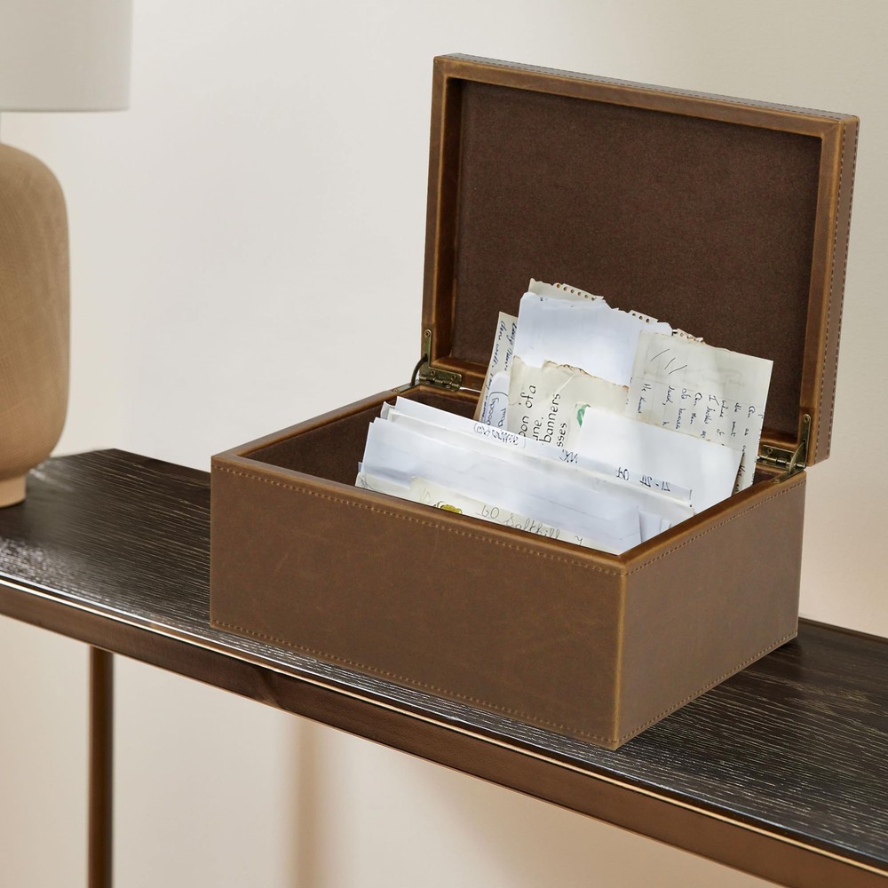 Faux Leather Decorative Box, Large Wooden Structure Keepsake Box Accessory Or...