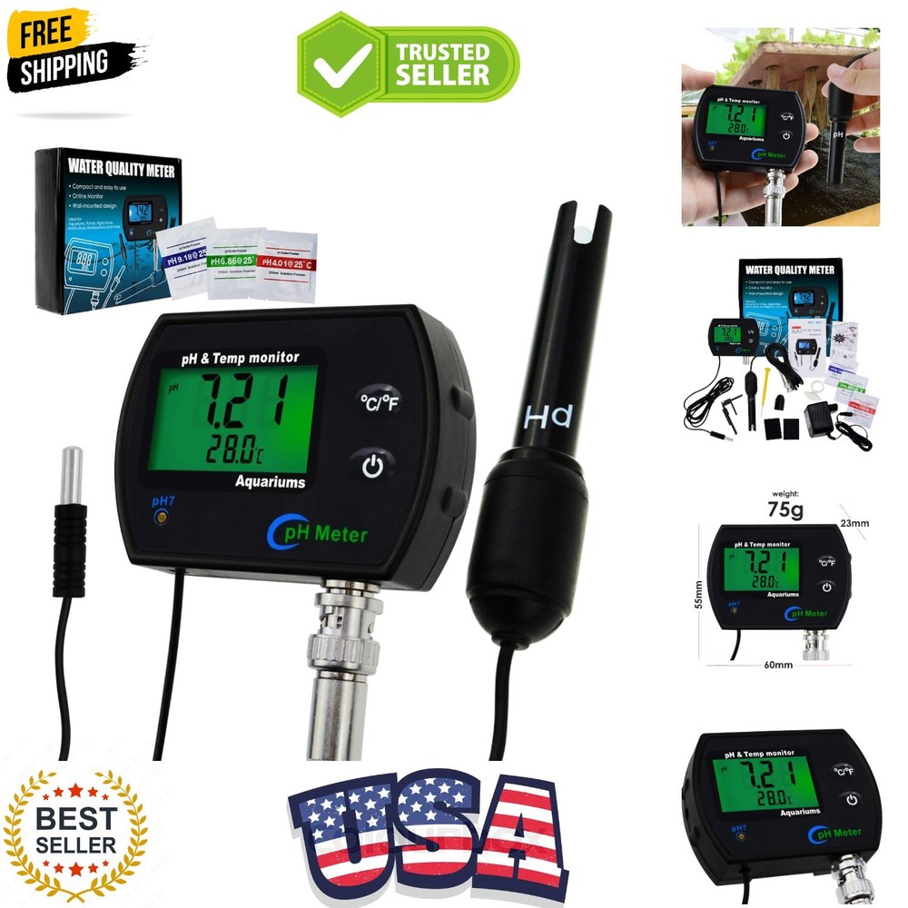2-in-1 Combo pH & Temperature Meter Water Quality Tester Replaceable BNC pH E...