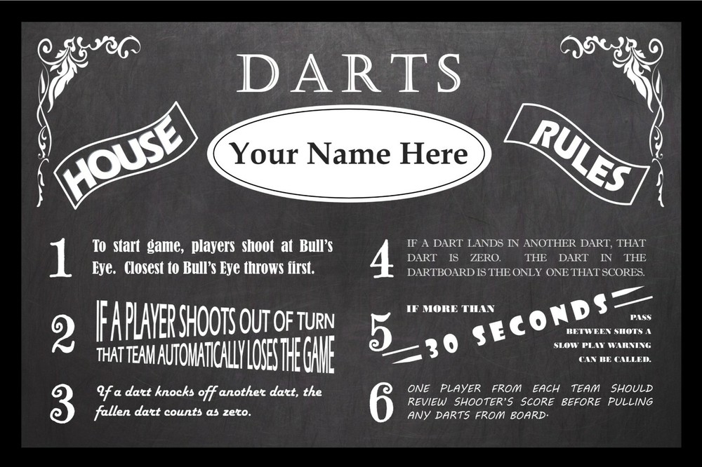 PERSONALIZED VINTAGE CHALKBOARD LOOK DARTS RULES POSTER - FRAMED