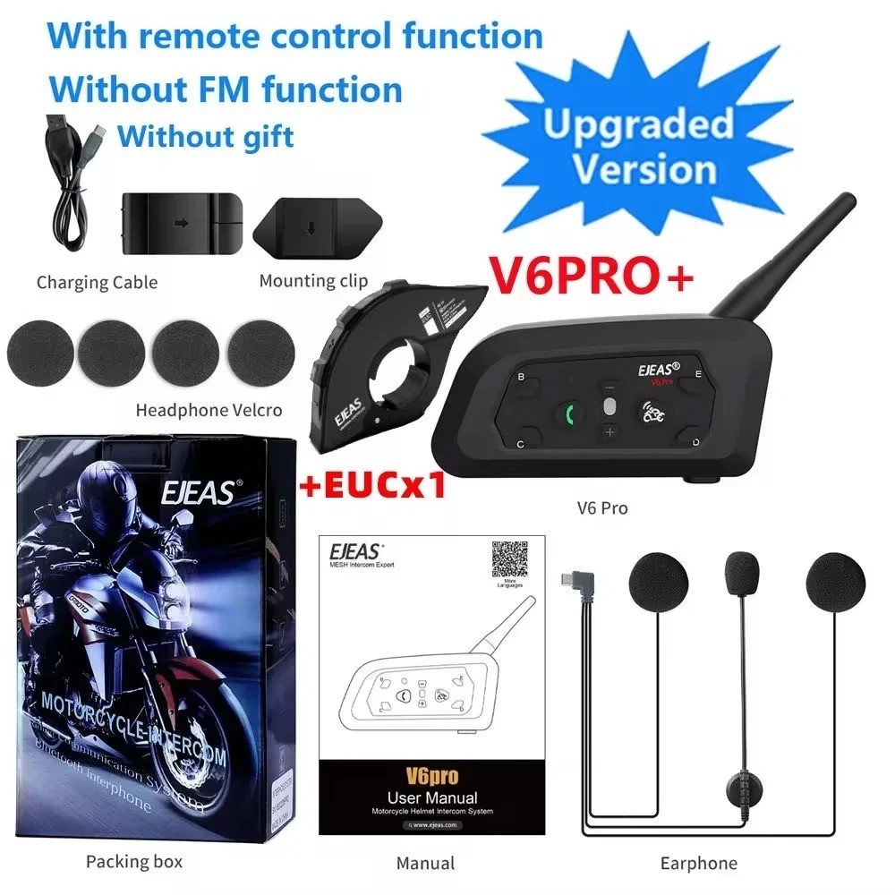 EJEAS V6 Pro Motorcycle Intercom Headset + EUC Handlebar Remote Control 1 Set