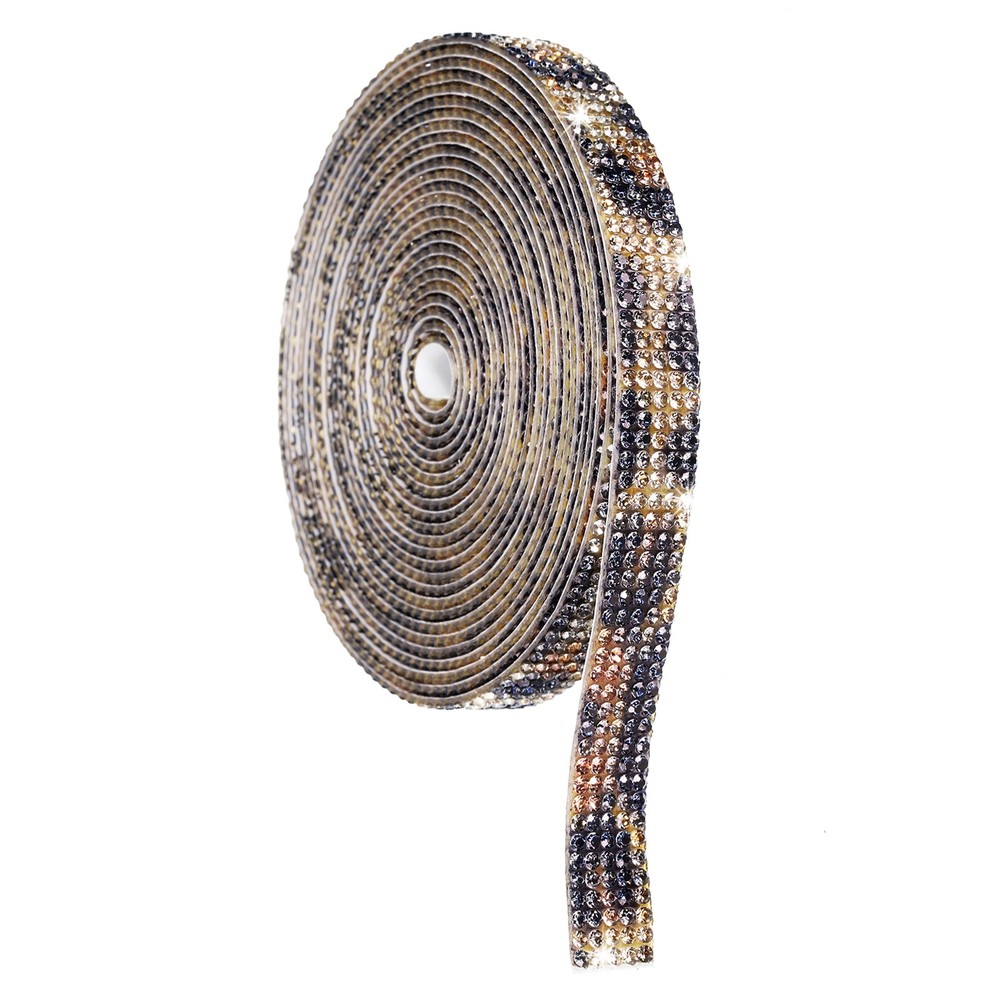 4 Yard 5 Rows Self Adhesive Crystal Rhinestone Ribbon Roll Leopard