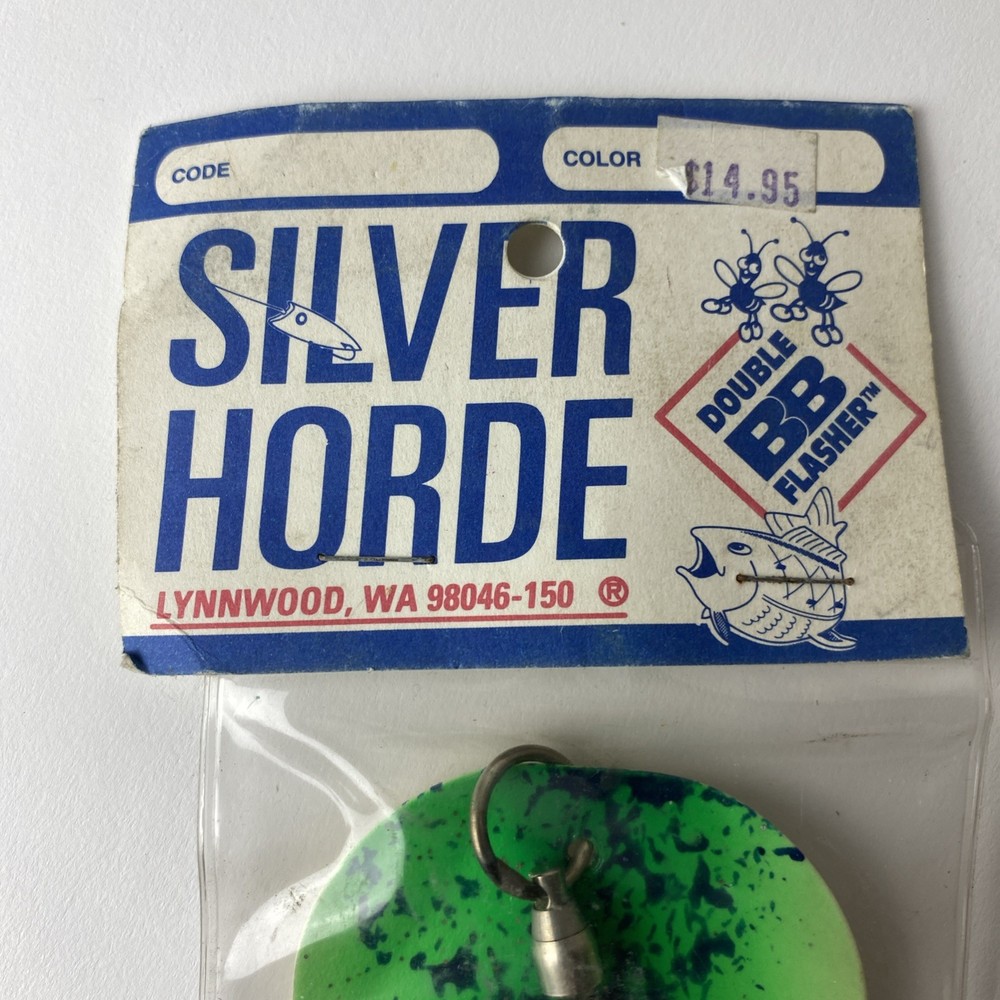 Silver Horde Double B Trolling Flasher Glow Green Spatter Back