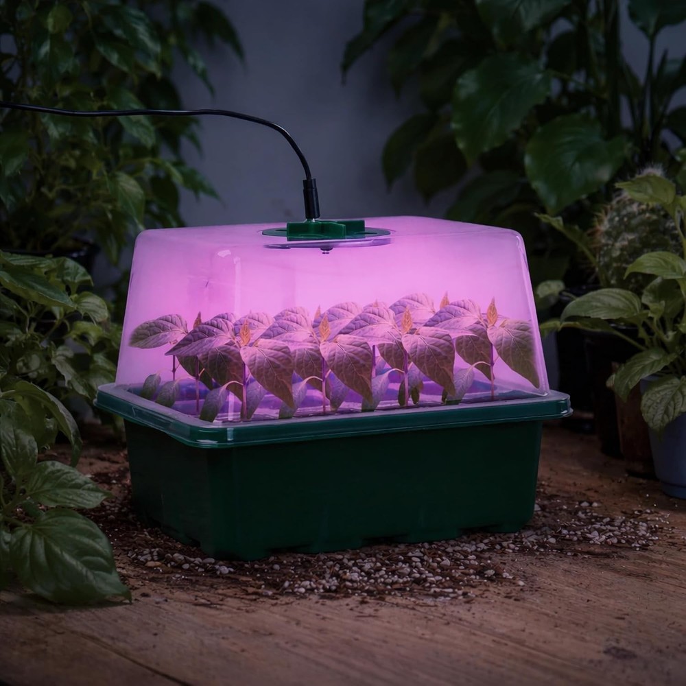 5-Pack Elevated Seed Starter Trays with Full Spectrum LED Light & Humidity Domes