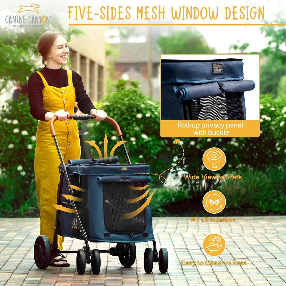 Upgraded 4 Wheels Pet Stroller for Small/Medium Dogs- One Button Fold, Adjustabl