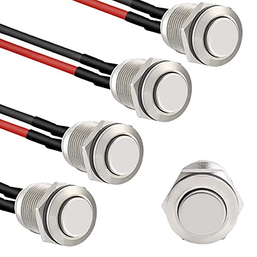 5pcs 12mm Momentary Push Button Switch Silver Shell with pre 12mm Silver Shell