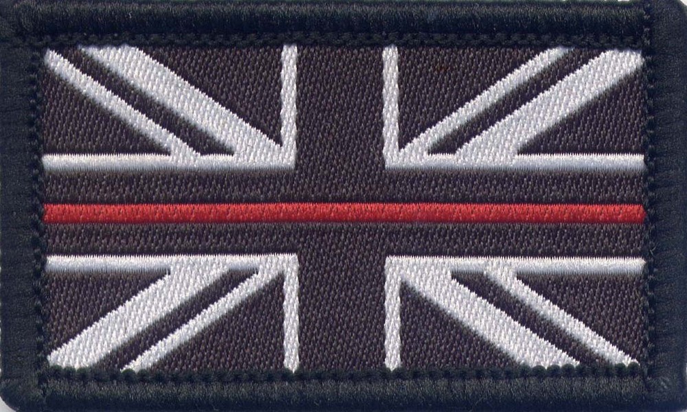 The Thin Red Line Firefighter Fire Service Woven Patch Union Jack Flag 3x5cm