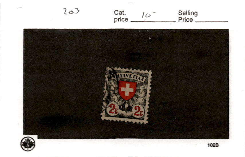 Switzerland, Postage Stamp, #203 Used, 1924 Shield Cross (BA)