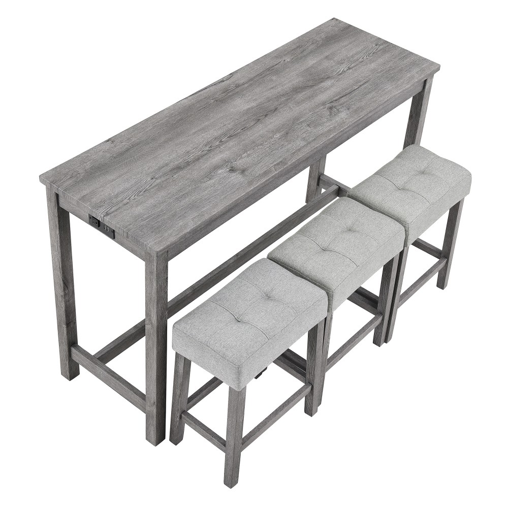 Bar Table Set w Power Outlet Dining Table Set Industrial Breakfast Table