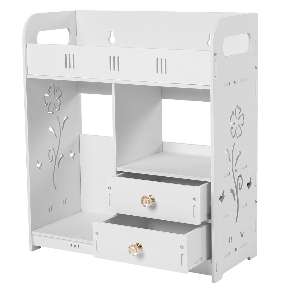 Wall Mounted Bathroom Cabinet Storage 2 Drawers Cupboard Organizer White