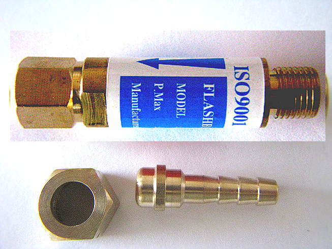 Oxygen Torch Welding, Brazing TORCH End FLASHBACK ARRESTOR, w/barb fitting. "B"