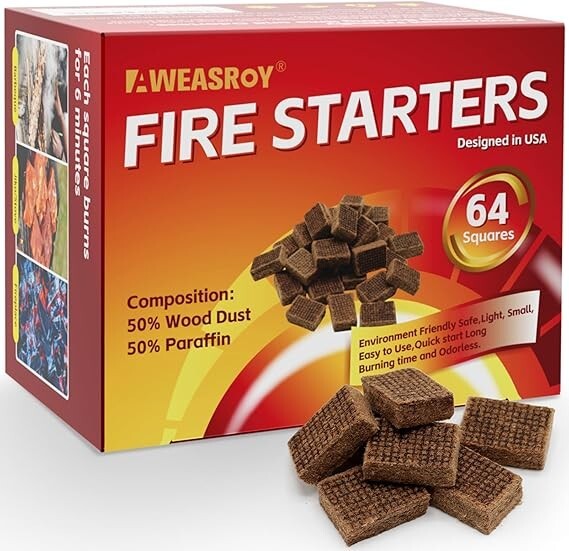 Fire Starter Squares 64, Odorless Fire Starters for Fireplace, Camping
