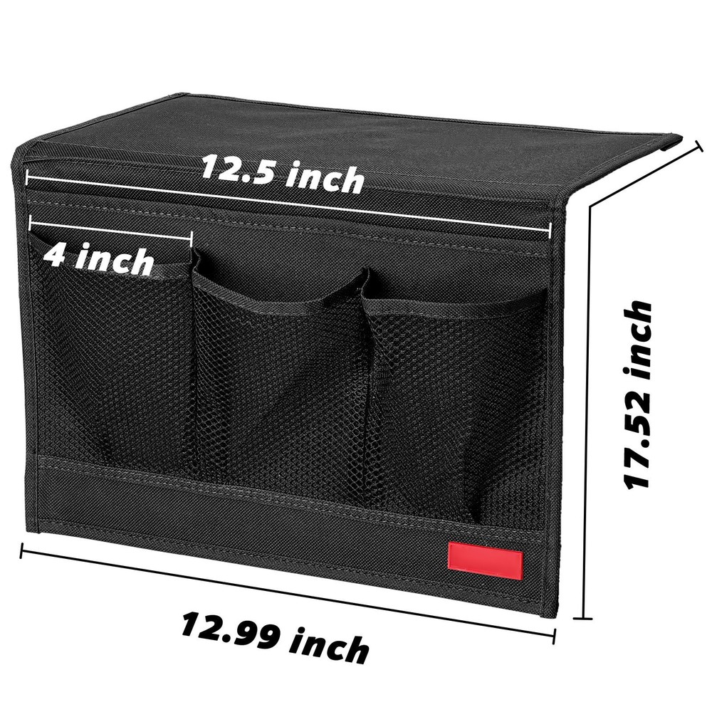 Bedside Pockets Organizer, Armchair Caddy for Remote, Black