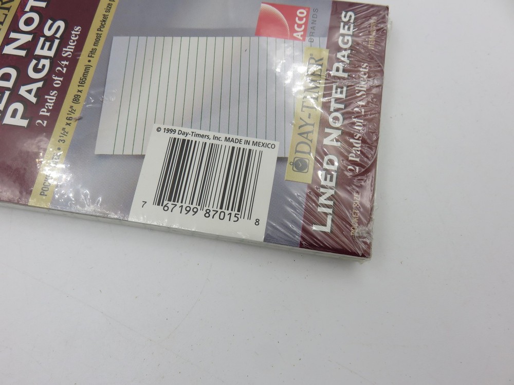 Day-Timer 87015 Lined Note Pages Pocket 2 Pads 24 Sheets Planner Refill