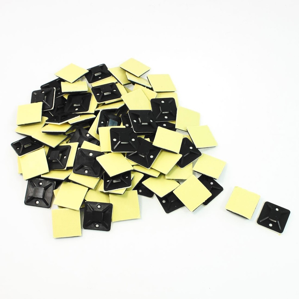 98 Pcs Black Self Adhesive Cable Tie Mount Base Holder 30 x 30mm