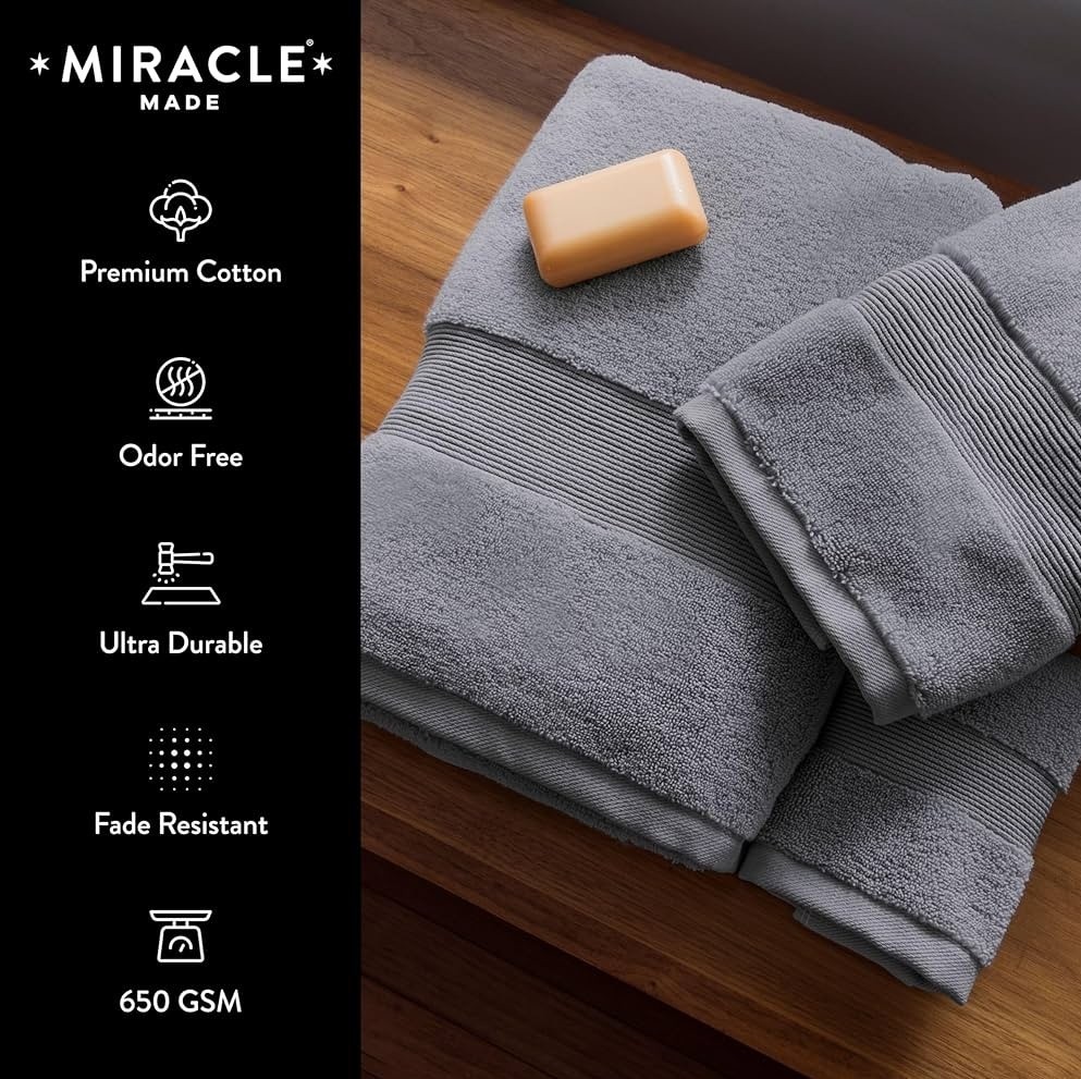 Miracle Made Silver Infused 3-Piece Antibacterial Silver Tech Towel Set in Grey