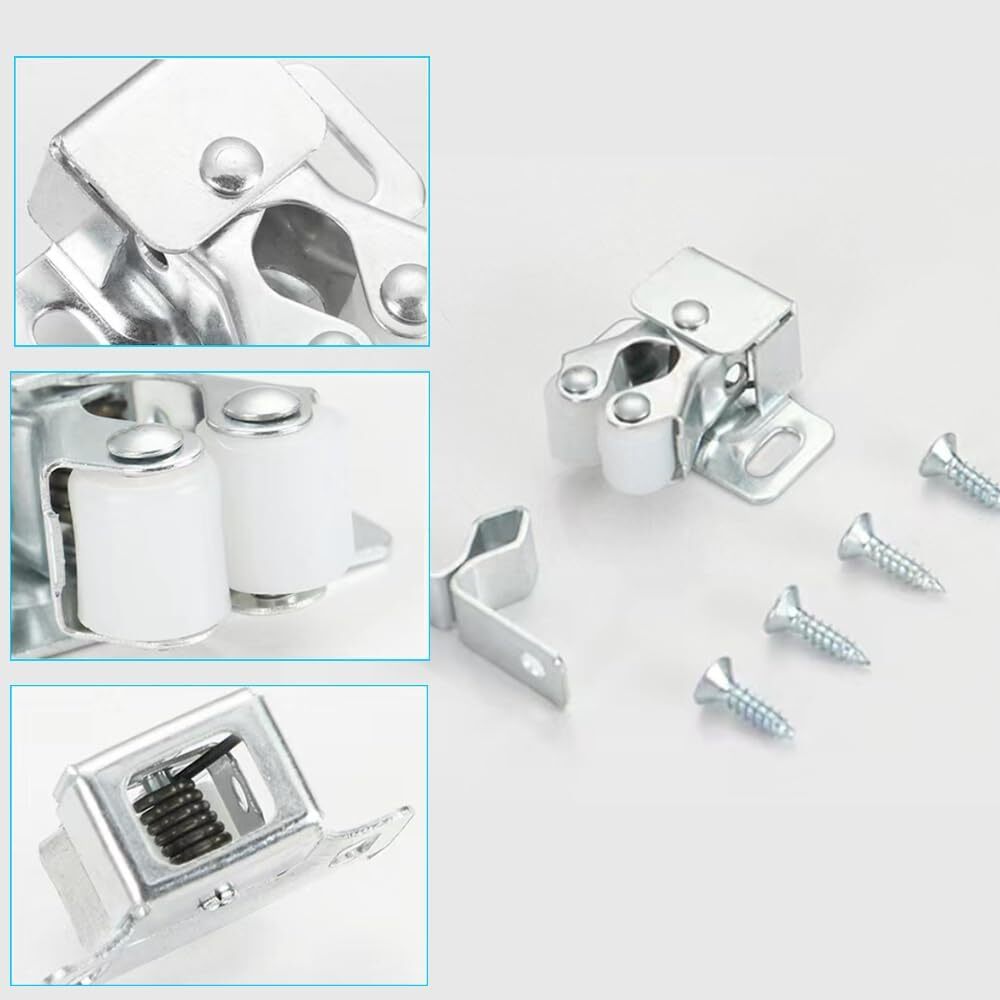 24 Pack Cabinet Latch - Double Roller Catch Hardware for Cupboard Closet Kitchen