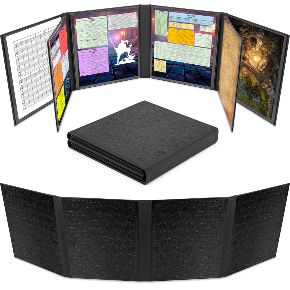 DM Screen 8-Panel GM Dungeon Master Screen with 2 Panels for TTRPGs, Black