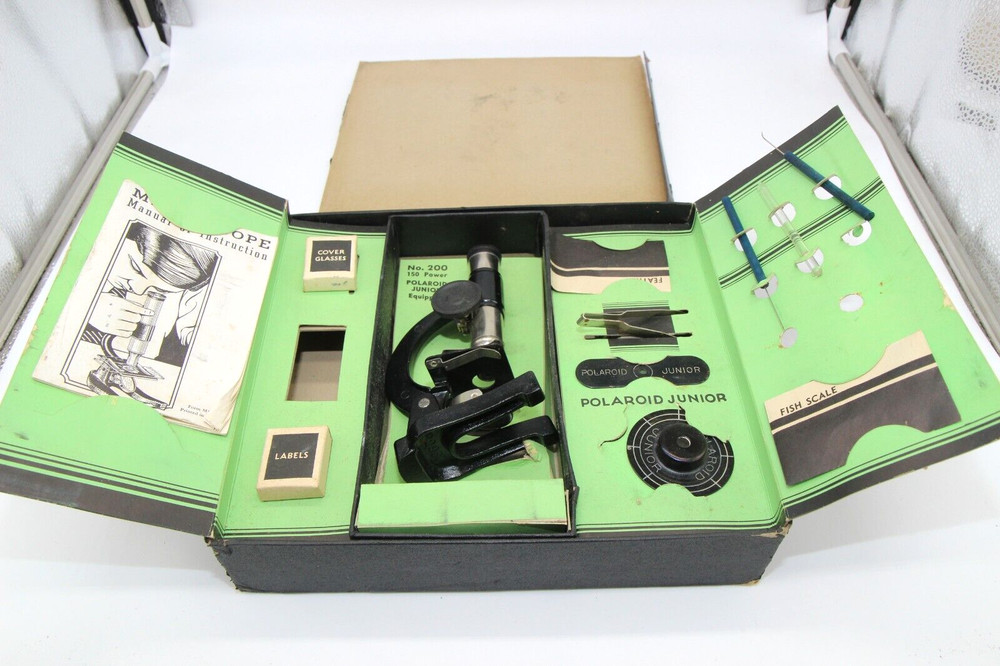 Vintage Gilbert Microscope Set No. 200 w/ Polaroid Junior