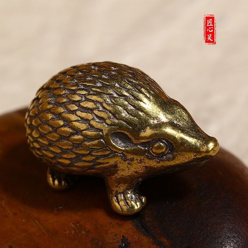 Brass Hedgehog Pen Rest Calligraphy Paperweight Solid Copper Desktop Ornament