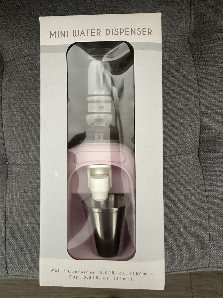 Mini Water Dispenser Pink 180mL Top Loading Countertop with Cup