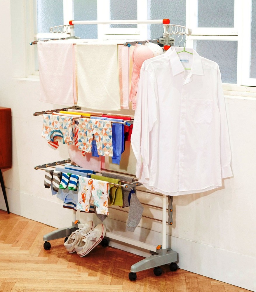 BDPV23 Foldable Rolling 3Tier Clothes Laundry Drying Rack with Stainless Stee...