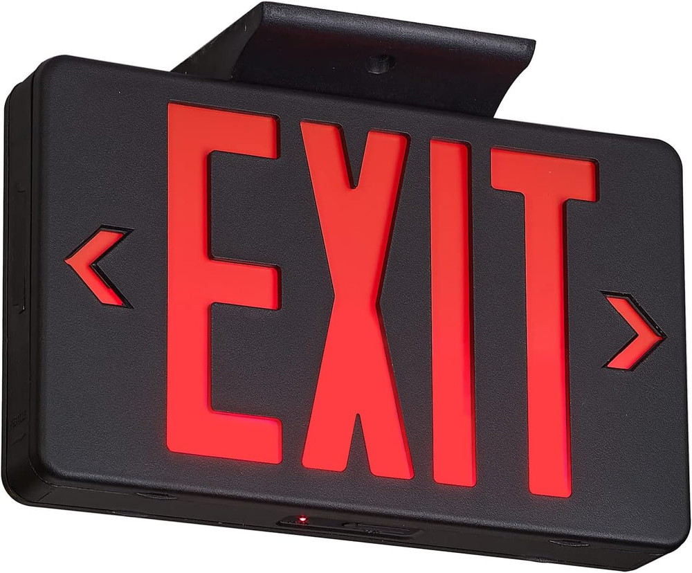 TANLUX Red Exit Sign with Black Housing, LED Emergency Exit Light with Battery B