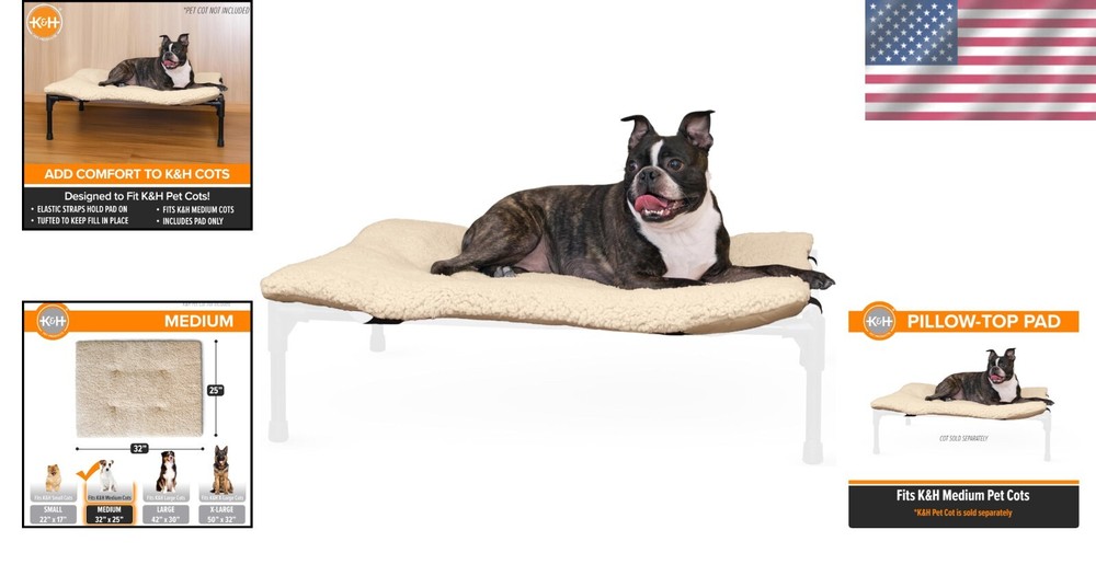 K&H Medium Dog Cot Pad: Pillow-Top Comfort for Elevated Beds - Machine Washable