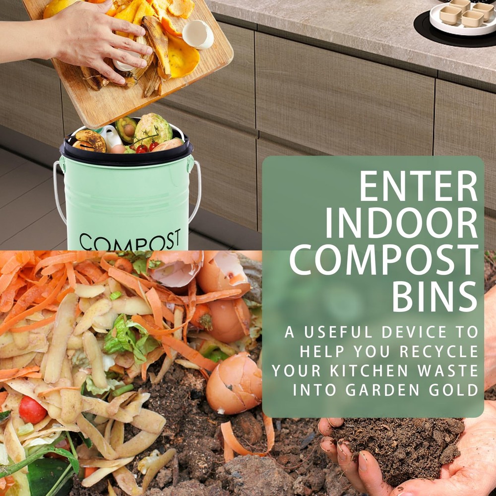 Kitchen Countertop Compost Bin with lid – Small, Includes Inner Compost Bucket L