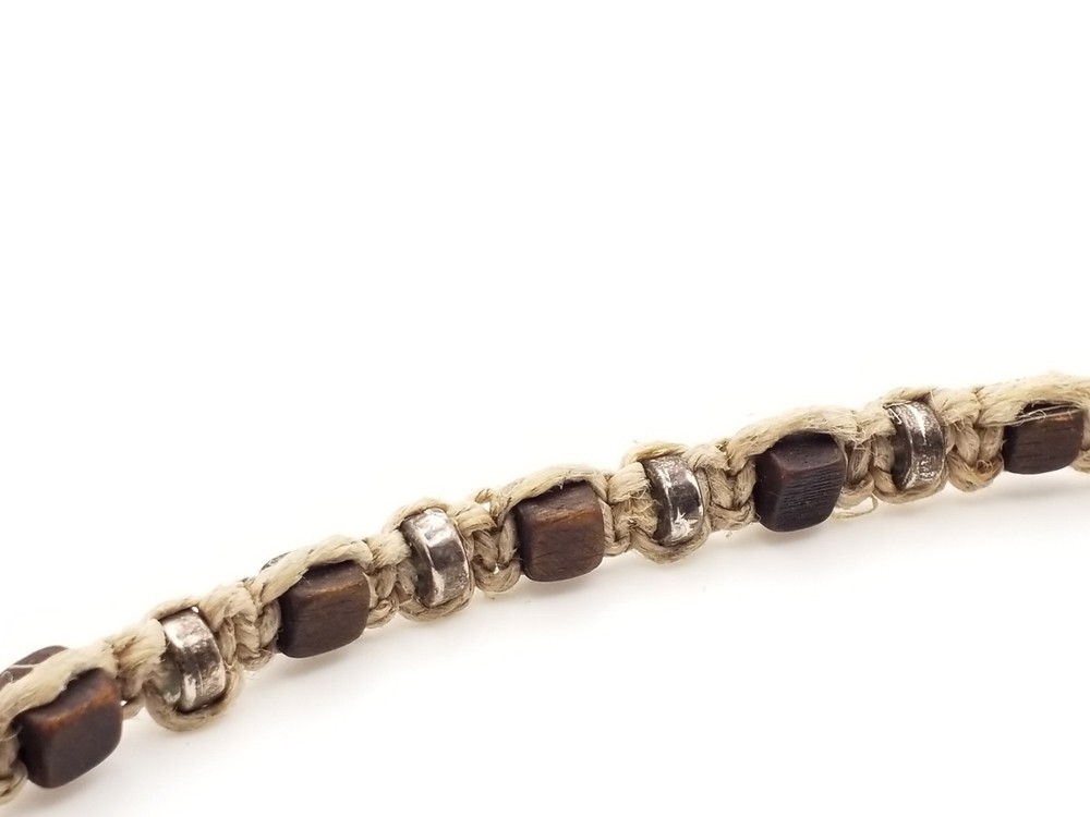 Handmade Artisan Beaded Choker Necklace Micro-Macrame Natural Materials Boho 13"