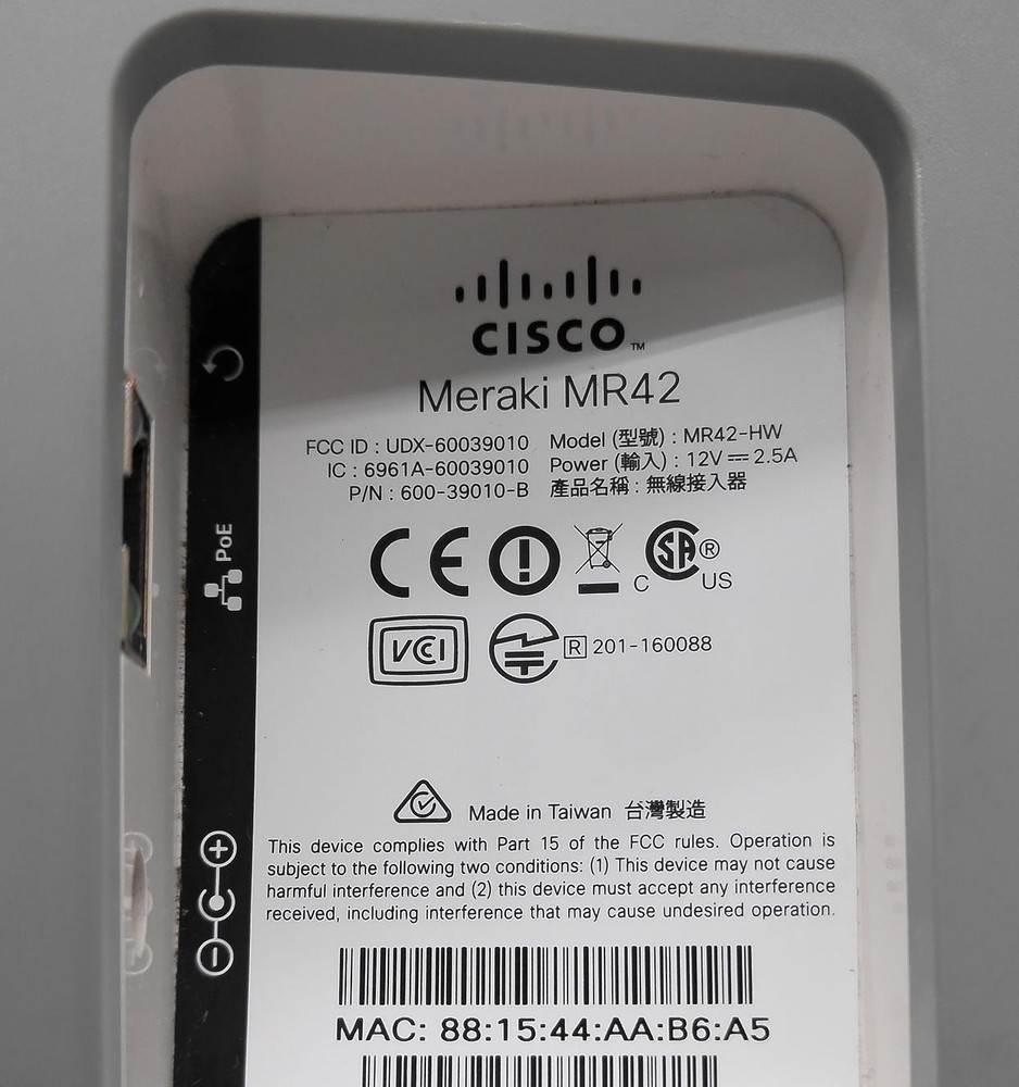 CISCO MERAKI MR42 MR42-HW WIRELESS ACCESS POINT *UNCLAIMED
