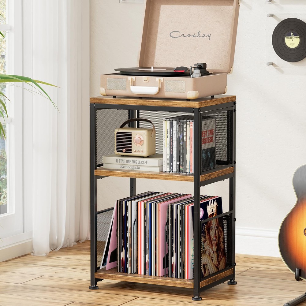 Record Player Stand, 3 Tiers Side Table, Turntable Stand with Vinyl Record St...