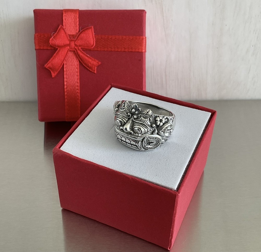 Barong Creature Band Ring Solid 925 Sterling Silver Detailed Design Size 8
