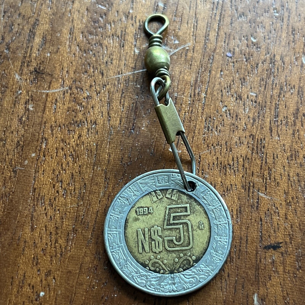 1994 Mexican 5 Peso Coin Keychain / Zipper Pull