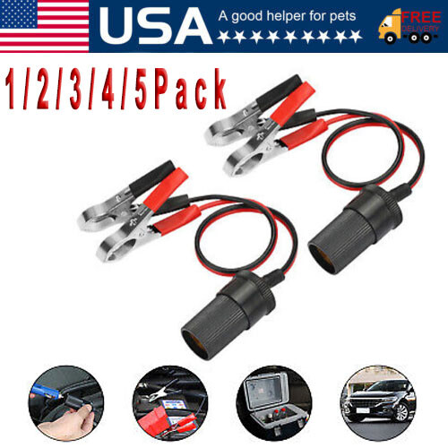 Car Battery Alligator Clamp Cable Clip Cigarette Lighter Adapter Socket 12V US