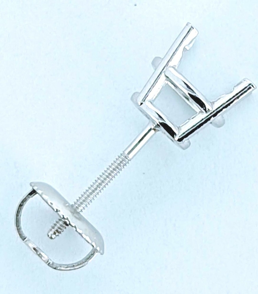 18K White Gold Round Pre-Notched Stud Earring Mount Setting Threaded 1 Piece