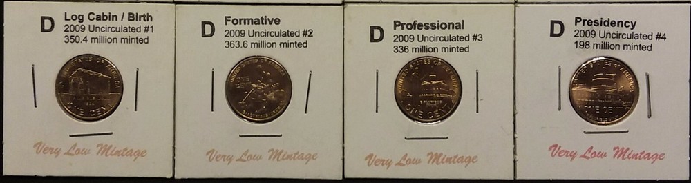 Complete 4 Piece Set Lincoln 2009 Cent Penny D Mint, Uncirculated Limited !!