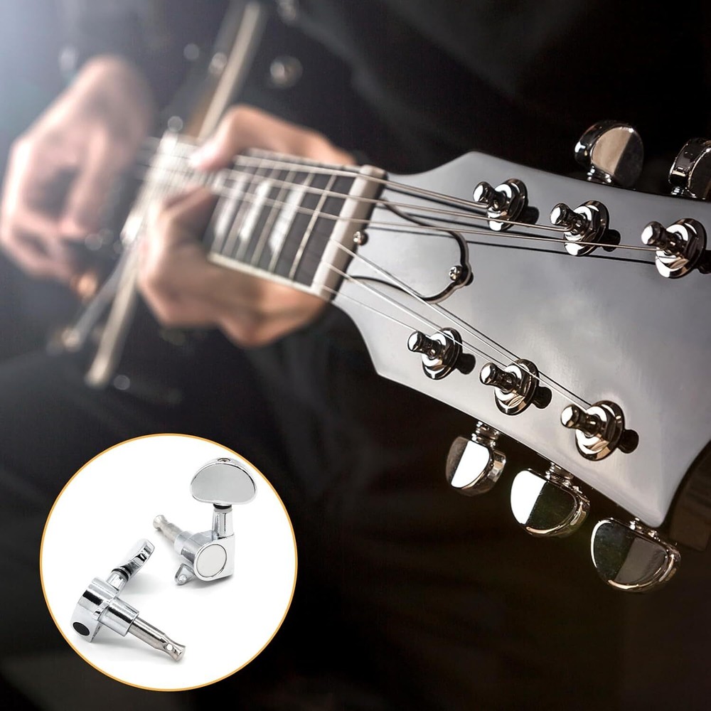 6Pcs 3+3 Guitar Tuning Pegs, Chrome Tuners Machine Head Knobs, silver