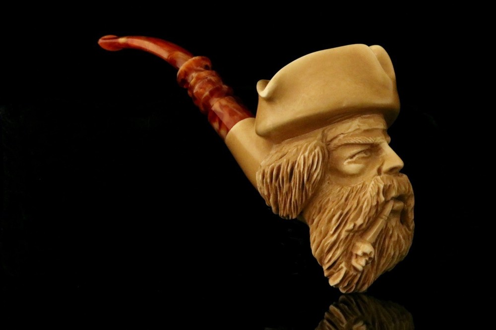srv - Pirate Block Meerschaum Pipe with fitted case M3293