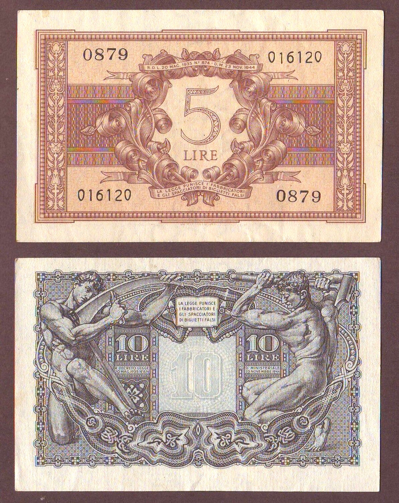 ITALY 5 + 10 Lire 1944