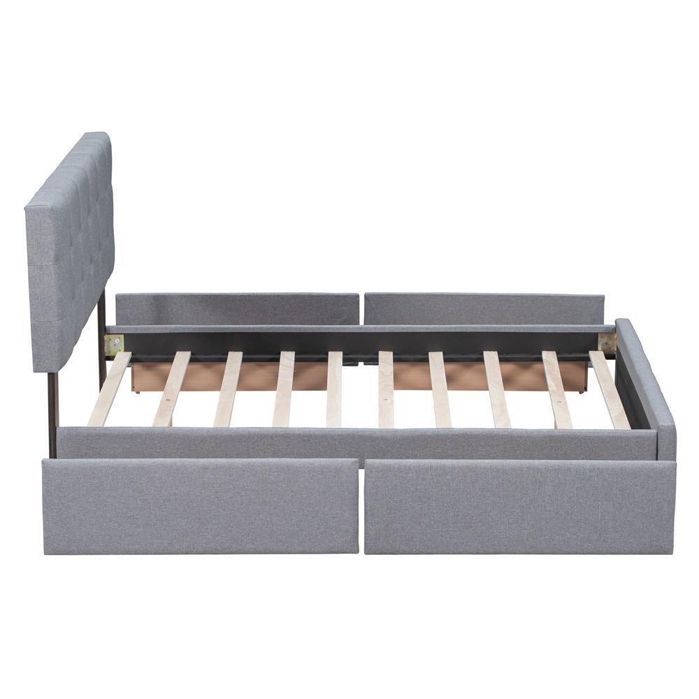 Sturdy and Durable Queen Size Platform Bed with Classic Headboard and Drawers