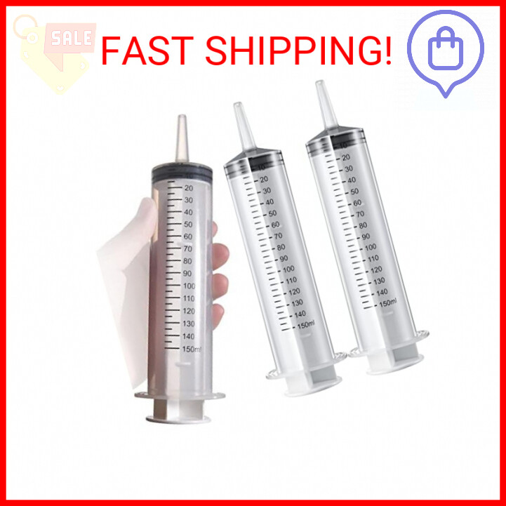 2 Pack 150ml/cc Large Syringe , Individually Sealed Plastic Liquid Syringes with