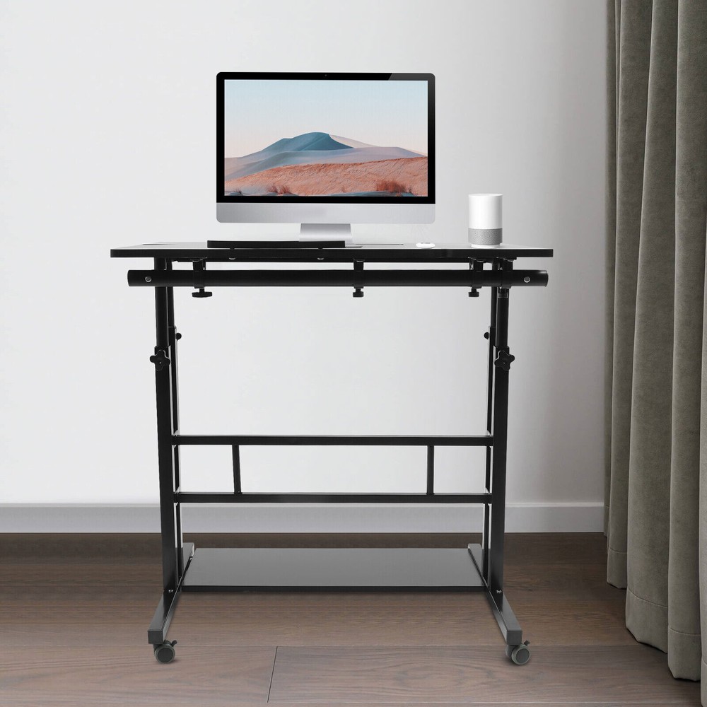 Rolling Laptop Desk Adjustable Height Office Computer Table Stand Up Workstation