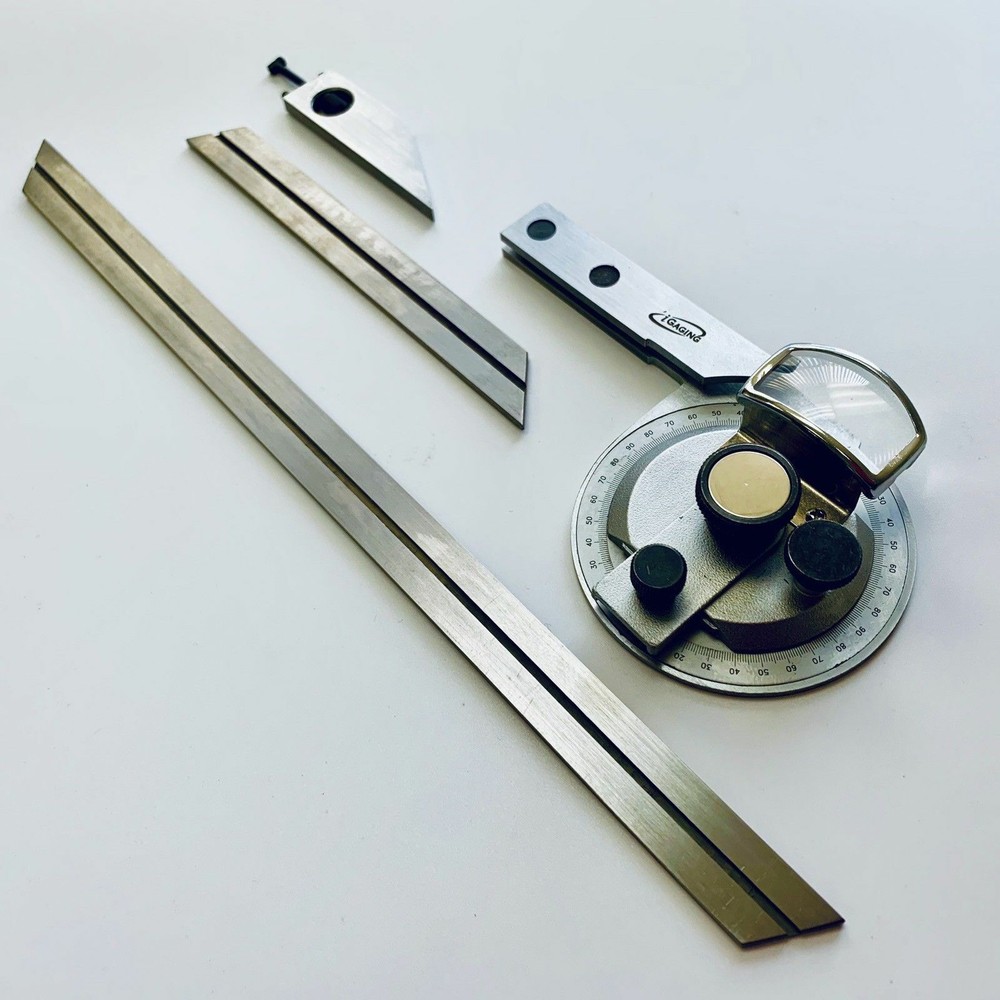 Universal Bevel Protractor With 6" And 12" Blades, Stainless, Case